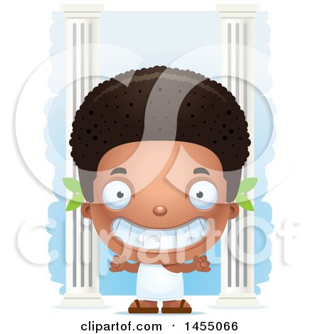 Clipart Graphic of a 3d Grinning Black Greek Boy with Columns - Royalty Free Vector Illustration by Cory Thoman