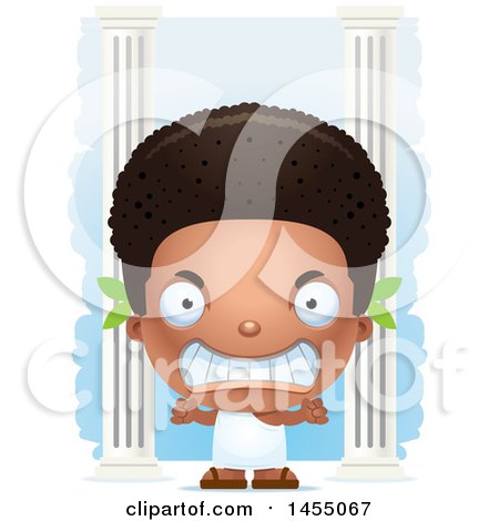 Clipart Graphic of a 3d Mad Black Greek Boy with Columns - Royalty Free Vector Illustration by Cory Thoman