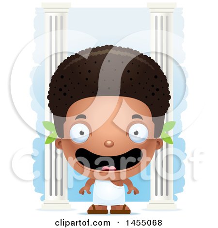 Clipart Graphic of a 3d Happy Black Greek Boy with Columns - Royalty Free Vector Illustration by Cory Thoman