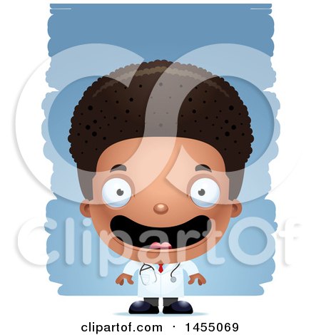 Clipart Graphic of a 3d Happy Black Boy Doctor Surgeon over Strokes - Royalty Free Vector Illustration by Cory Thoman