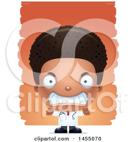 Clipart Graphic of a 3d Mad Black Boy Doctor Surgeon over Strokes - Royalty Free Vector Illustration by Cory Thoman