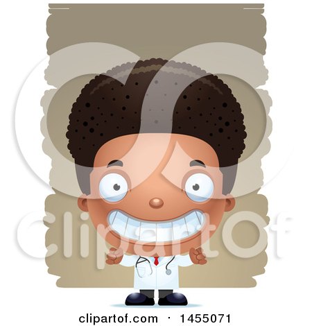 Clipart Graphic of a 3d Grinning Black Boy Doctor Surgeon over Strokes - Royalty Free Vector Illustration by Cory Thoman