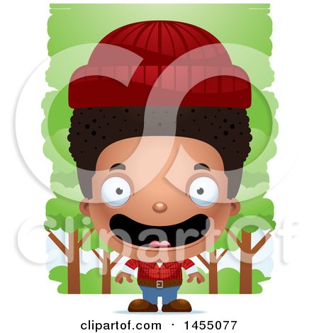 Clipart Graphic of a 3d Happy Black Lumberjack Boy in the Woods - Royalty Free Vector Illustration by Cory Thoman