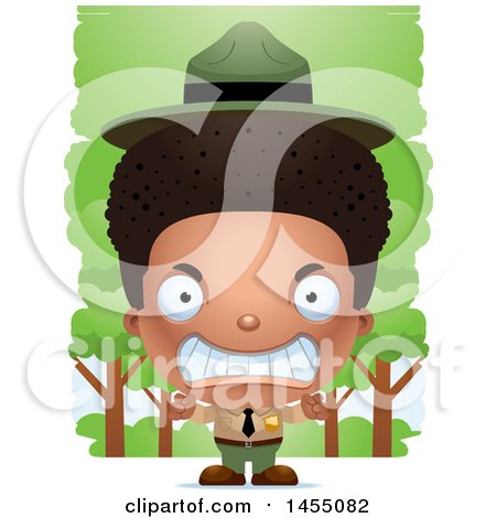 Clipart Graphic of a 3d Mad Black Park Ranger Boy in the Woods - Royalty Free Vector Illustration by Cory Thoman