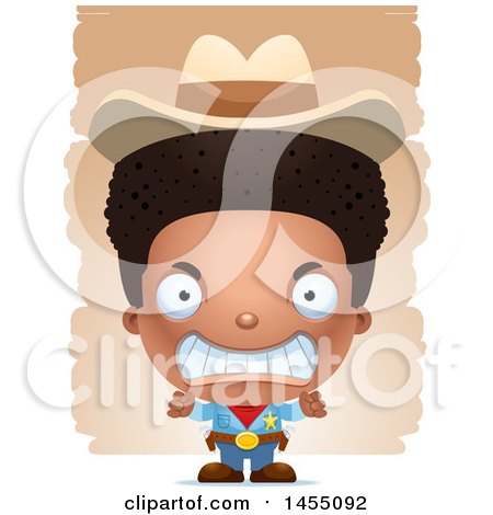 Clipart Graphic of a 3d Mad Black Boy Cowboy Sheriff over Strokes - Royalty Free Vector Illustration by Cory Thoman