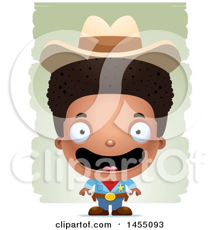 Clipart Graphic of a 3d Happy Black Boy Cowboy Sheriff over Strokes - Royalty Free Vector Illustration by Cory Thoman