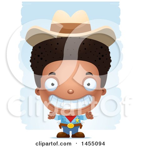 Clipart Graphic of a 3d Grinning Black Boy Cowboy Sheriff over Strokes - Royalty Free Vector Illustration by Cory Thoman