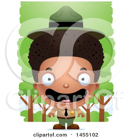Clipart Graphic of a 3d Happy Black Park Ranger Boy in the Woods - Royalty Free Vector Illustration by Cory Thoman