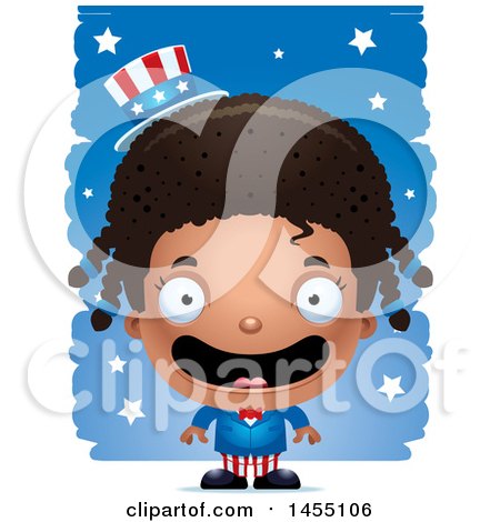 Clipart Graphic of a 3d Happy Black American Uncle Sam Girl Against Strokes - Royalty Free Vector Illustration by Cory Thoman