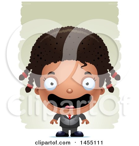 Clipart Graphic of a 3d Happy Black Business Girl Against Strokes - Royalty Free Vector Illustration by Cory Thoman