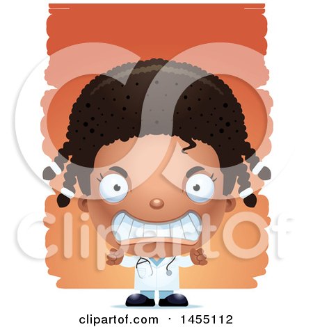 Clipart Graphic of a 3d Mad Black Girl Doctor Surgeon over Strokes - Royalty Free Vector Illustration by Cory Thoman