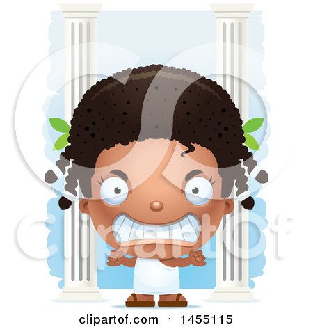 Clipart Graphic of a 3d Mad Black Greek Girl with Columns - Royalty Free Vector Illustration by Cory Thoman