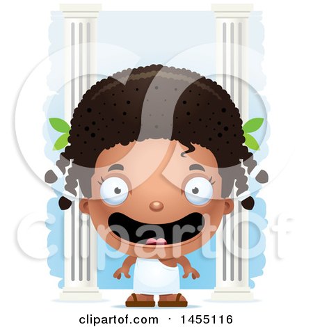 Clipart Graphic of a 3d Happy Black Greek Girl with Columns - Royalty Free Vector Illustration by Cory Thoman