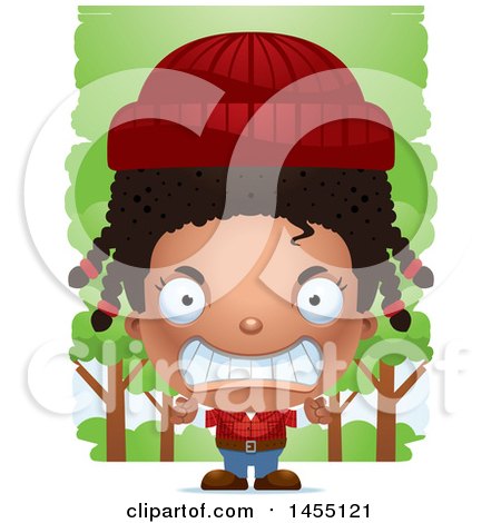 Clipart Graphic of a 3d Mad Black Lumberjack Girl in the Woods - Royalty Free Vector Illustration by Cory Thoman