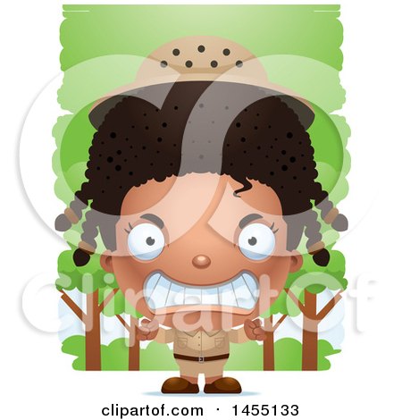 Clipart Graphic of a 3d Mad Black Safari Girl Against Trees - Royalty Free Vector Illustration by Cory Thoman