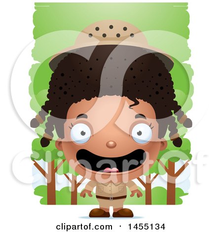 Clipart Graphic of a 3d Happy Black Safari Girl Against Trees - Royalty Free Vector Illustration by Cory Thoman