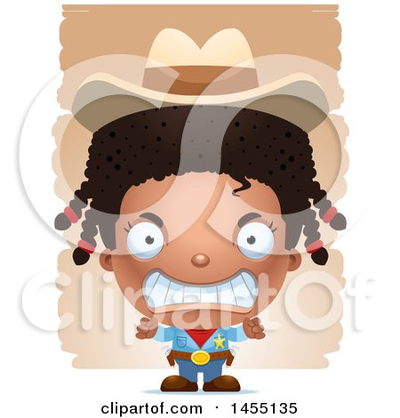 Clipart Graphic of a 3d Mad Black Girl Cowboy Sheriff over Strokes - Royalty Free Vector Illustration by Cory Thoman