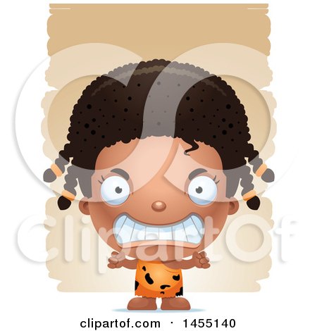 Clipart Graphic of a 3d Mad Black Caveman Girl over Strokes - Royalty Free Vector Illustration by Cory Thoman