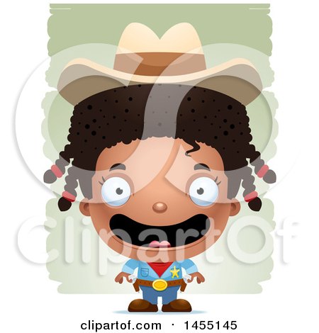 Clipart Graphic of a 3d Happy Black Girl Cowboy Sheriff over Strokes - Royalty Free Vector Illustration by Cory Thoman