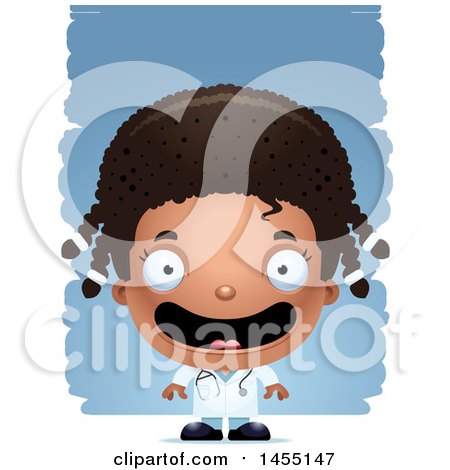 Clipart Graphic of a 3d Happy Black Girl Doctor Surgeon over Strokes - Royalty Free Vector Illustration by Cory Thoman