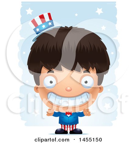 Clipart Graphic of a 3d Grinning American Uncle Sam Boy Against Strokes - Royalty Free Vector Illustration by Cory Thoman