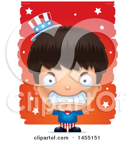 Clipart Graphic of a 3d Mad American Uncle Sam Boy Against Strokes - Royalty Free Vector Illustration by Cory Thoman