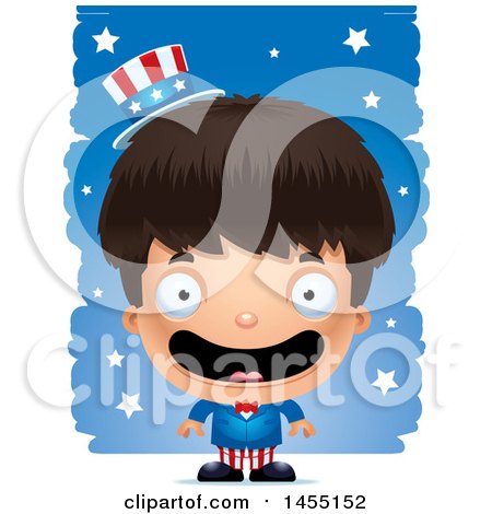 Clipart Graphic of a 3d Happy American Uncle Sam Boy Against Strokes - Royalty Free Vector Illustration by Cory Thoman