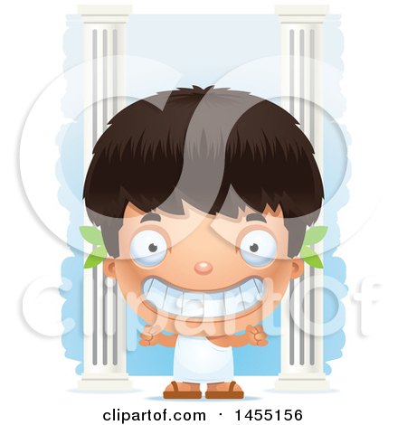 Clipart Graphic of a 3d Grinning Greek Boy with Columns - Royalty Free Vector Illustration by Cory Thoman