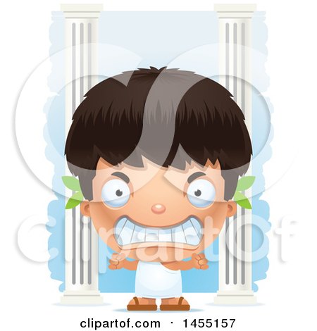 Clipart Graphic of a 3d Mad Greek Boy with Columns - Royalty Free Vector Illustration by Cory Thoman