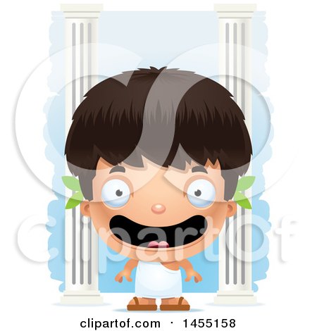 Clipart Graphic of a 3d Happy Greek Boy with Columns - Royalty Free Vector Illustration by Cory Thoman