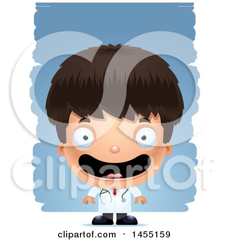 Clipart Graphic of a 3d Happy Boy Doctor Surgeon over Strokes - Royalty Free Vector Illustration by Cory Thoman