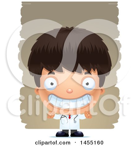 Clipart Graphic of a 3d Grinning Boy Doctor Surgeon over Strokes - Royalty Free Vector Illustration by Cory Thoman