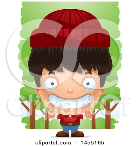Clipart Graphic of a 3d Grinning Lumberjack Boy in the Woods - Royalty Free Vector Illustration by Cory Thoman