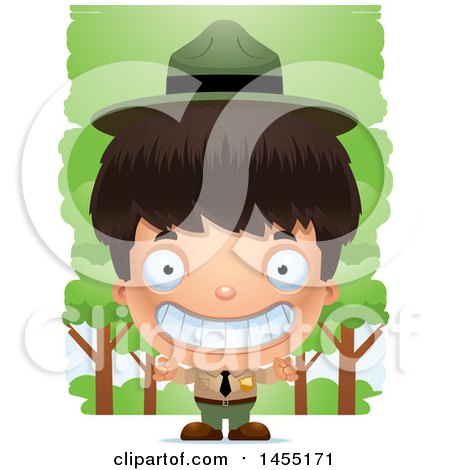 Clipart Graphic of a 3d Grinning Park Ranger Boy in the Woods - Royalty Free Vector Illustration by Cory Thoman