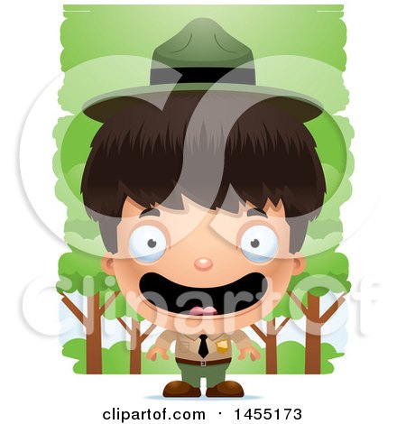 Clipart Graphic of a 3d Happy Park Ranger Boy in the Woods - Royalty Free Vector Illustration by Cory Thoman