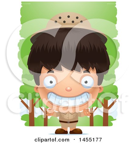 Clipart Graphic of a 3d Grinning Safari Boy Against Trees - Royalty Free Vector Illustration by Cory Thoman