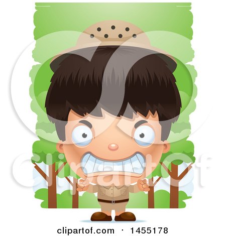 Clipart Graphic of a 3d Mad Safari Boy Against Trees - Royalty Free Vector Illustration by Cory Thoman