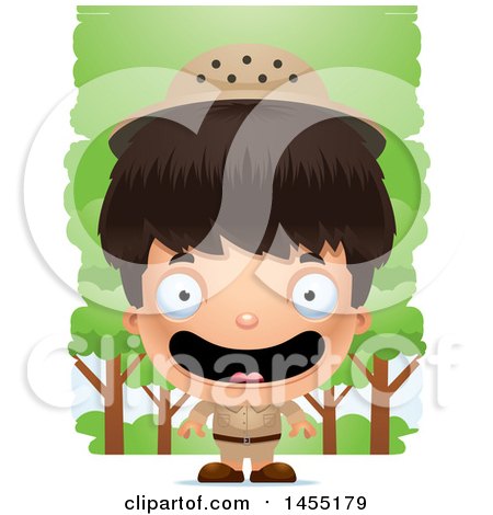 Clipart Graphic of a 3d Happy Safari Boy Against Trees - Royalty Free Vector Illustration by Cory Thoman