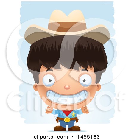 Clipart Graphic of a 3d Grinning Boy Cowboy Sheriff over Strokes - Royalty Free Vector Illustration by Cory Thoman