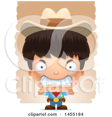 Clipart Graphic of a 3d Mad Boy Cowboy Sheriff over Strokes - Royalty Free Vector Illustration by Cory Thoman