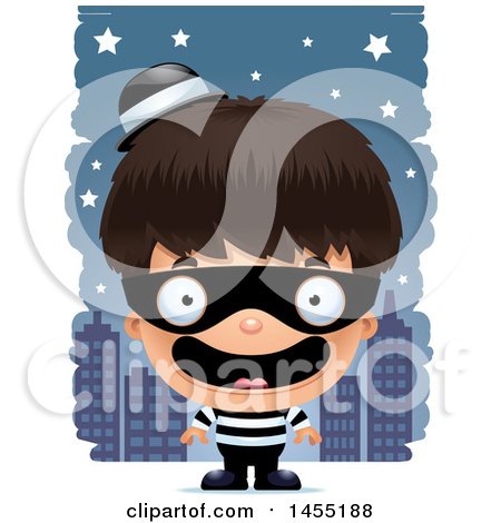 Clipart Graphic of a 3d Happy Robber Boy Against a City at Night - Royalty Free Vector Illustration by Cory Thoman