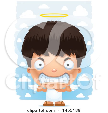 Clipart Graphic of a 3d Mad Angel Boy over Clouds - Royalty Free Vector Illustration by Cory Thoman
