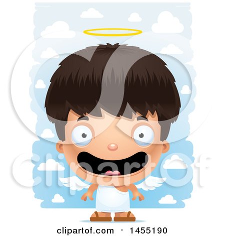 Clipart Graphic of a 3d Happy Angel Boy over Clouds - Royalty Free Vector Illustration by Cory Thoman
