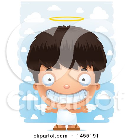 Clipart Graphic of a 3d Grinning Angel Boy over Clouds - Royalty Free Vector Illustration by Cory Thoman
