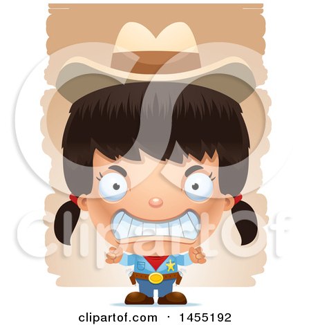 Clipart Graphic of a 3d Mad Girl Cowboy Sheriff over Strokes - Royalty Free Vector Illustration by Cory Thoman