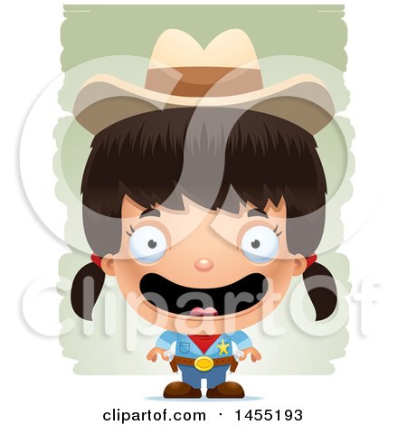 Clipart Graphic of a 3d Happy Girl Cowboy Sheriff over Strokes - Royalty Free Vector Illustration by Cory Thoman