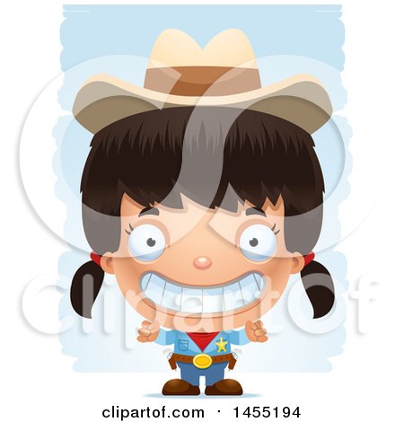 Clipart Graphic of a 3d Grinning Girl Cowboy Sheriff over Strokes - Royalty Free Vector Illustration by Cory Thoman