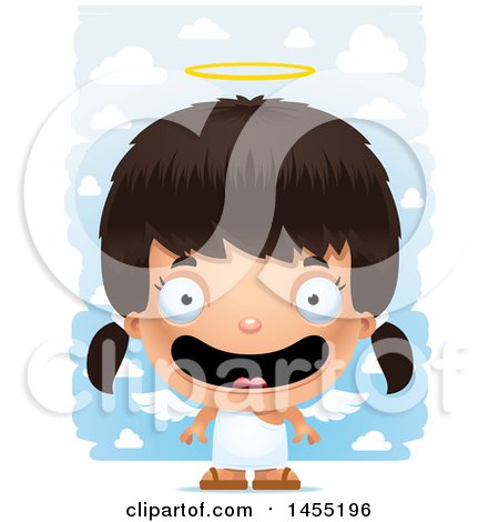 Clipart Graphic of a 3d Happy Angel Girl over Clouds - Royalty Free Vector Illustration by Cory Thoman