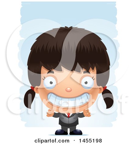 Clipart Graphic of a 3d Grinning Business Girl Against Strokes - Royalty Free Vector Illustration by Cory Thoman
