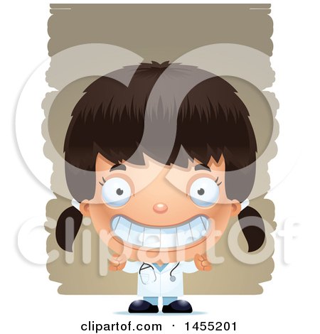 Clipart Graphic of a 3d Grinning Girl Doctor Surgeon over Strokes - Royalty Free Vector Illustration by Cory Thoman